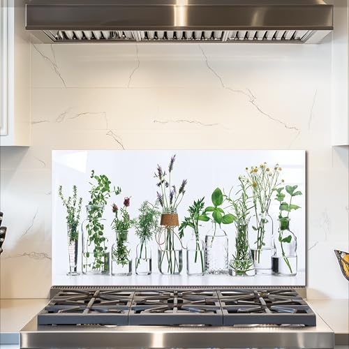 Fzxwyishu Kitchen Backsplash, Transparent Vase Image Tempered Glass Stove Splashback,Kitchen