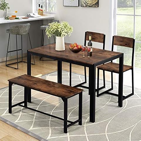 TITA-DONG Dining Table and Chairs, bench Set Industrial style Retro Kitchen Dining Table Set (Rustic Brown) Cover