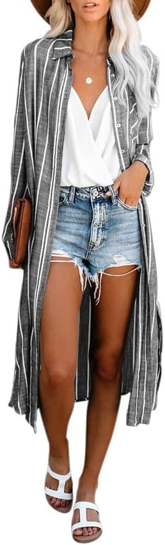 Dokotoo Womens 2023 Fashion Striped Print Kimono Tassel Casual Cardigan Loose Cover ups S-XL