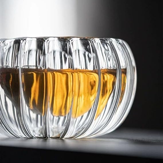 Double Glass Small Teacups, 1.69oz Heat Insulated Tiny Tea Cup, Set of 3 Transparent Glass Tea Cup, Kung Fu Tea Set (B-Set of 6)