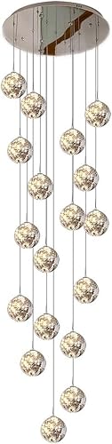 Modern Large Stair Chandelier,8/10/12/15/18-Lights LED Staircase Chandeliers for Villa,Smoky Gray
