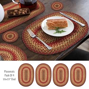 Homespice Cider Barn Premium Jute Braided Placemat Set of 4 Oval 10x15 Red Reversible, Natural Jute Yarn Rustic, Country, Primitive, Farmhouse Style Homespice Cider Barn Premium Jute Braided Placemat Set of 4 Oval 10×15 Red Reversible Natural Jute Yarn Rustic Country Primitive Farmhouse Style