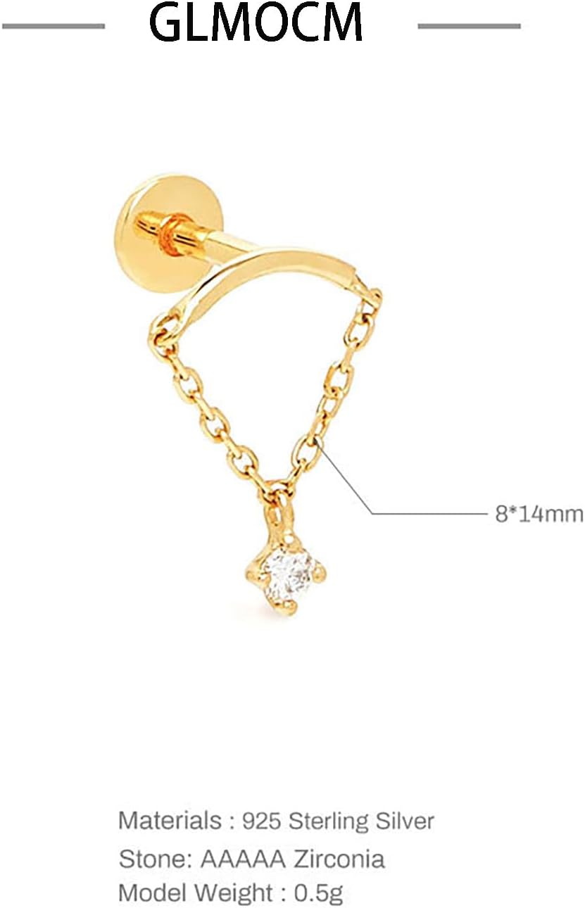 Hidden Helix Earring Dangle Threadless Flat Back Earrings Hypoallergenic Cartilage Earring Hidden Helix Piercing Earring Rhinestone Helix Piercing Jewelry - Image 4