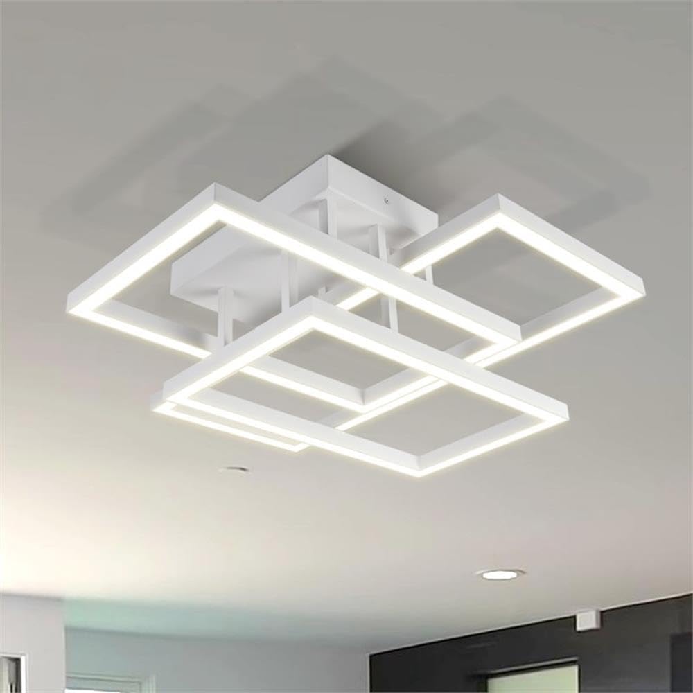 Pemberly Row 28" Aluminum LED Ceiling Fixture, Dimmable Geometric Design, White Finish, Energy-Efficient ETL Certified Lighting for Dry Locations, Soft White 3000K, Integrated LED, Modern Flush Mount