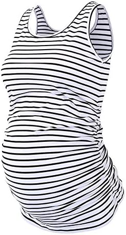 Ecavus Women's Maternity Tank Top Basic Scoop Neck Sleeveless Pregnancy T-Shirt Side Ruched Vest