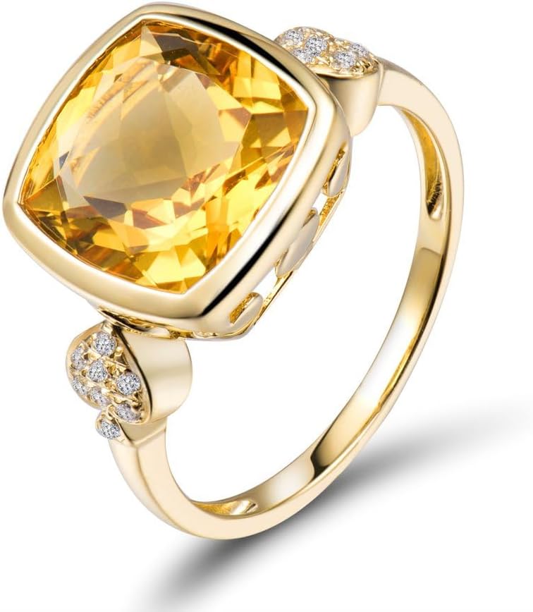Citrine Ring For Women, 14K/18K White Yellow Rose Gold Rings - Yellow Citrine Rings, Natural Citrine Yellow Stone Ring & Genuine Diamond Gemstone Rings For Couple Engagement Ring