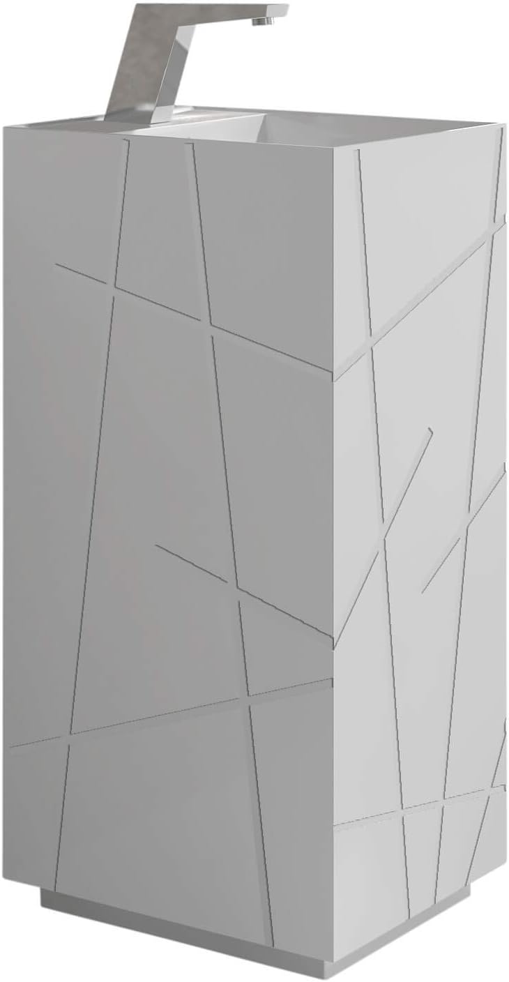 Springhill Collection Pedestal, Elegant Square Shaped Pedestal Sink, White High Gloss, Centerset Faucet Hole, Solid Surface