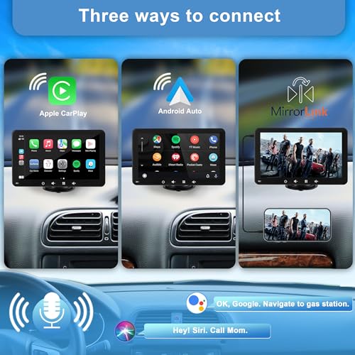 Car Display compatible with CarPlay and Android Auto, 7 inch portable car tablet IPS HD touch screen, Wireless Car Stereo Voice Control, Car Playback Screen for sedans, vans, trucks - 2