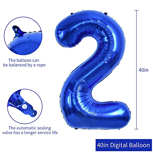 Image of TONIFUL 40 Inch Navy Blue Number 2 Balloons Large Foil 2nd Birthday Decor | Deep Blue 2 Balloon for 2027 Graduation New Year Party, 2nd 12th 21st 25th Birthday, Blue Birthday Decor for Men Boys