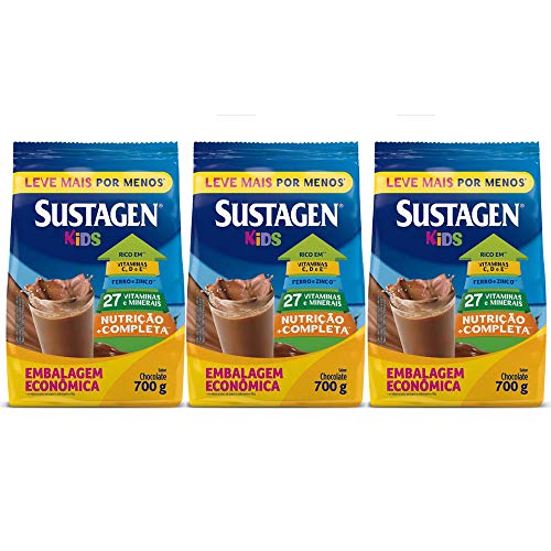Kit 3x700g Sustagen Kids Complemento Alimentar Chocolate