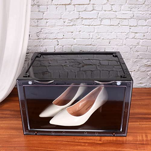 AYSIS Multipurpose 1 Pack Sneaker Containers Bins, Shoe Storage Box, Clear Plastic Stackable Organizer for Closet, Space Saving Foldable Containers (Black) Rectangular