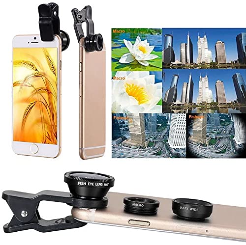 Juego de lentes 3 en 1 para teléfono móvil, adaptador de cámara con clip para smartphones – Objetivo ojo de pez (lente ojo de pez de 180°) + gran angular (0,67x Wide) + objetivo macro (10x) – adecuado - imagen 4