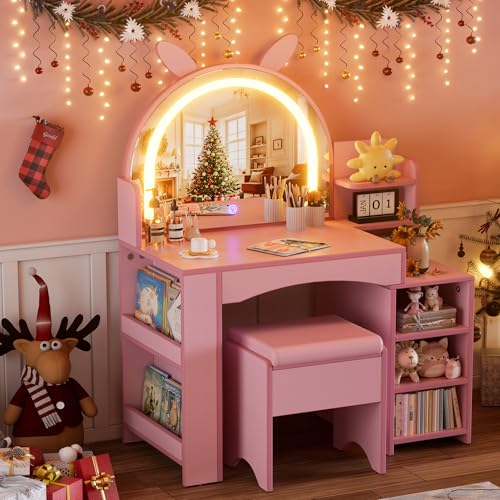 PAKASEPT Kids Vanity, Little Girl Vanity Lights and Storage