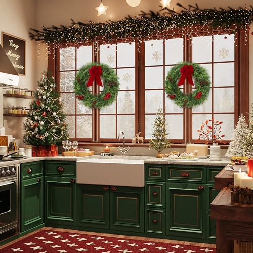 Garvee 24 Inch Christmas Wreaths for Front Door, Large Outdoor Xmas Wreath with Berries & Ribbon Bow, Artifcial Winter Cypress Wreath for Indoor Outside Fireplace Window Porch Holiday Decor by Garvee - Image 6
