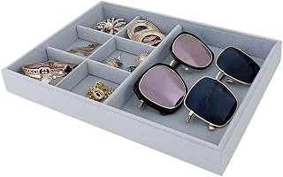 Gray Velvet Stackable Organizer Premium Quality Stackable Tray Halft 6 Grid and Half Open Multi Function Storage Drawer Divider Closet Inserts