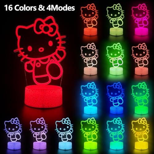 cat night light cute night light - anime charater 16 color change decor kitty lamp with remote dim timerkids gifts for christmas birthdaynursery baby