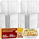 Katbite 100 Count 1 Lb/16 Oz Aluminum Pans (5' X 4'), Mini Aluminum Pans With Lids, Disposable Aluminum Foil Pans, Small Aluminum Pans With Lids - Perfect For Catering, Meal Prep, Baking, Freezer Safe