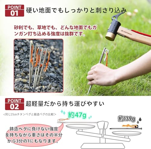 AVOFOREST チタン製ペグ 20cm 8本セット