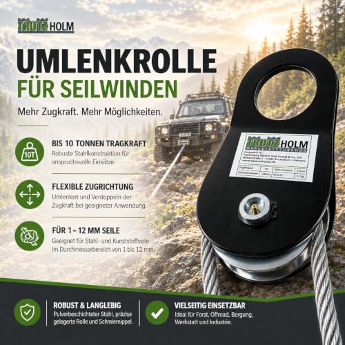 Foto von TRUTZHOLM Umlenkrolle 10t Forstseilwinde Seilrolle Offroad Seilzug Greifzug Seilwinde Forstseilwinde Offroad Winde Snatch-Block Umlenkriemenscheibe, Zubehör zur Umlenkung von Flaschenzug und Seilzug
