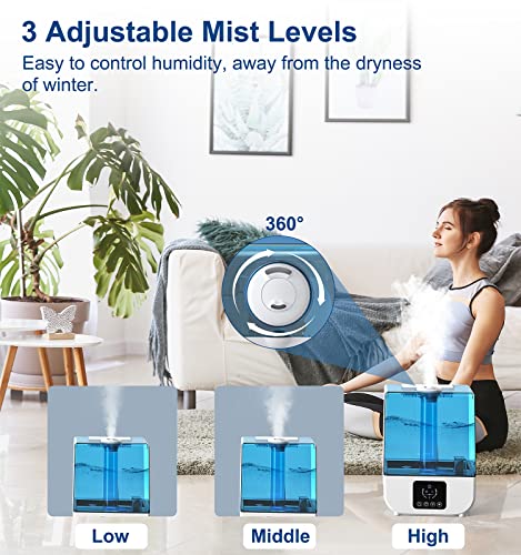 Humidifiers For Bedroom, Humuge 5L Top Fill Humidifiers For Large Room Baby Home Plants Indoor, 360° Nozzle, 3 Mist Levels, Essential Oil Diffuser, Cool Mist Humidifier With Remote Control (50H) #TOP2