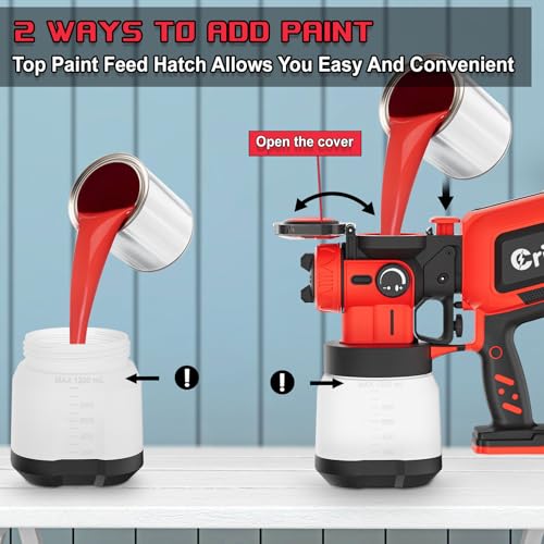 Crivnhar Cordless Paint Sprayer Compatible for Milwaukee 18V Battery, HVLP Handheld Spray Gun with 1200mL Capacity & 4 Copper Nozzles, Brushless Motor for Cabinets, Furniture, Fence, Trim(Tool Only) by Crivnhar - Image 6