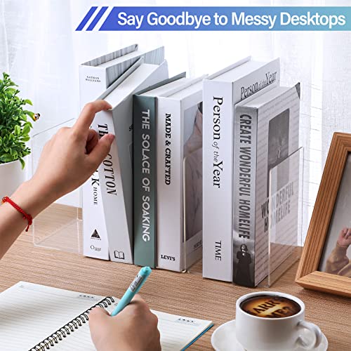 Eaasty 12 Pcs/ 6 Pairs Book Ends Clear Acrylic Bookends For Shelves Heavy Duty Book End Desktop Organizer Bookshelf L Shaped Dividers Book Stopper For School Office Home Library Book File Movies Cd #TOP4