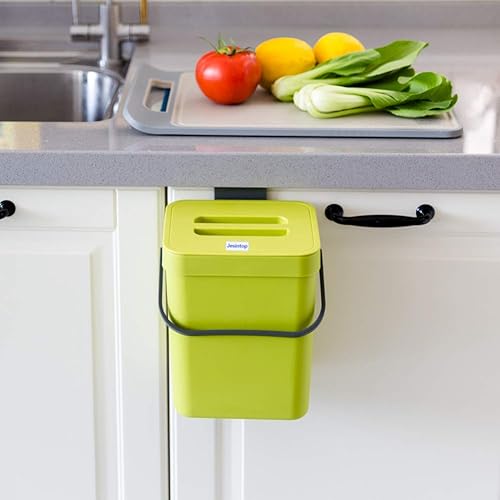Miniatura 8 de JESINTOP Organizador de compost, mango desmontable y contenedor de encimera, pequeño contenedor de composta con tapa, pequeño basurero de plástico