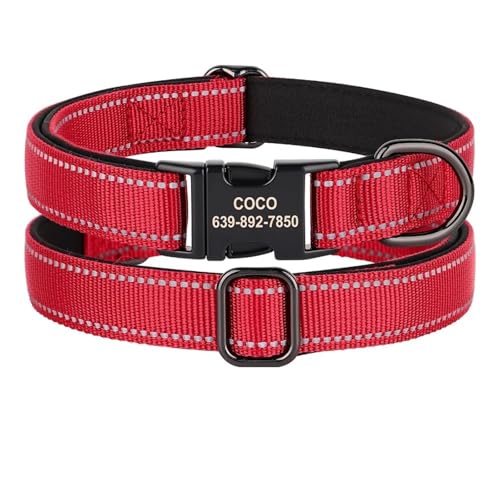 ブルドッグプードルシバイヌーに適したIDタグ名プレート付き屋外リフレクティブパーソナライズされた調整可能なナイロンドッグセーフティカラー,赤,l
