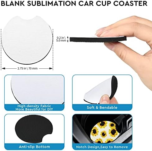 40피스 승화 빈 자동차 컵받침, 2.75인치/5mm 원형 오프닝 빈 승화 컵받침, 열 승화 열 전달 DIY 공예 페인팅용 — 사진 2