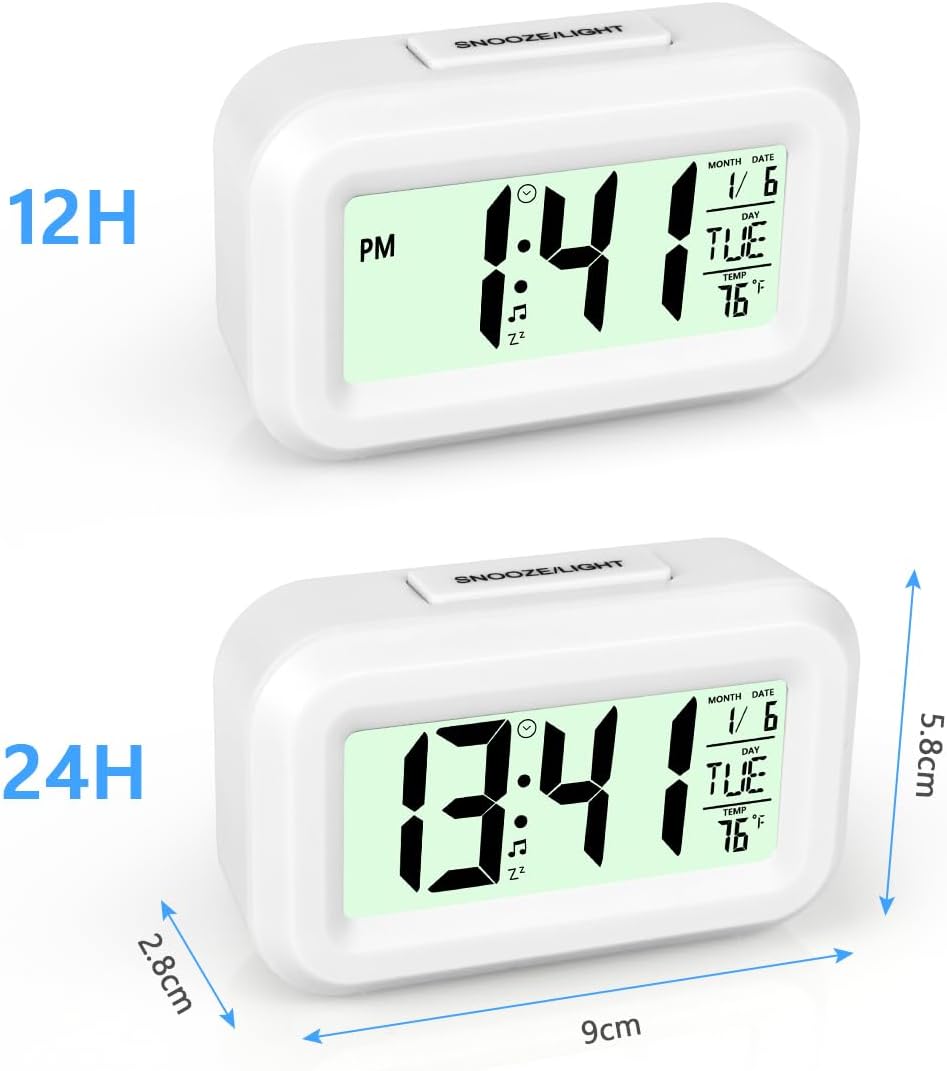 Vicloon Digital Alarm Clock displaying 12-hour and 24-hour formats with dimensions