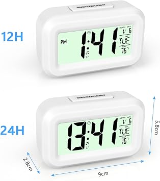 Vicloon Digital Alarm Clock, Bedside Clock, 12/24 Hour Alarm Clock with LCD Backlight, Smart Digital Alarm Clock for Bedroom, Office, Travel