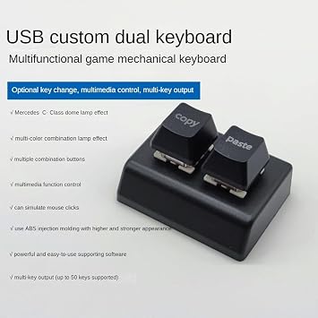Macro Programming Keyboard RGB Custom 2 Keys Keyboard Mini Copy and Paste OSU Keyboard Gaming Hotswap Keypad Reusable Durable Easy to Use Black