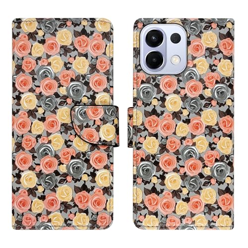 Image of Rose Orange Flip Cover for Oppo K13 5G| Leather Finish|Shock Proof|Magnetic Clouser Compatible with Oppo K13 5G (Orange)
