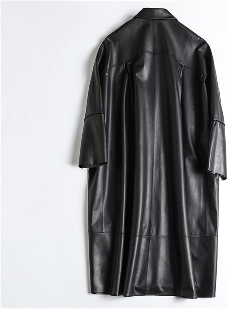Spring Oversized Black Soft Faux Leather Jacket Women Drop Shoulder Loose Long Leather Coat