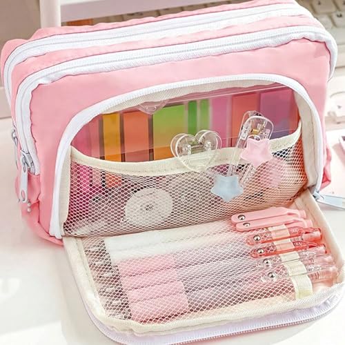 Pencil Case Pencil Pouch Stationery Storage Organizer for Desk Office Supplies,Pink