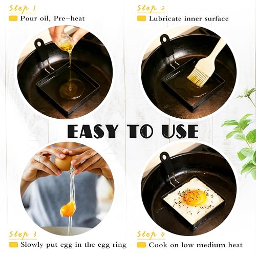 Beiskll 4 Pack Egg Rings for Frying Eggs, 4" Square Egg Cooking Stainless Steel, for English Muffins Pancake, with Silicone Handle by Beiskll - Image 4