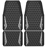 CAR PASS Bling Diamond Car Mats Rubber Floor Mats Full Set Anti-Slip 3D Rhombus Waterproof Trim to Fit Liner Universal Glitter Crystal Sparkly Shining Rhinestone Girl Women SUV Sedan Van, Black Silver