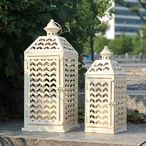 Decorkey Luxury Outdoor Lantern Decorative, Set Of 2 (18’’&13’’) Metal Candle Lanterns, Vintage Hanging Candle Holder For Front Porch Patio Wedding Party Rustic Farmhouse Home Decor… #TOP26