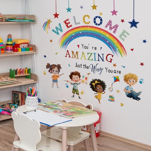 Reading Corner Rainbow Wall Decals,You are Amazing Wall Stickers,Peel and Stick Art Wall Decors, for Kids Bedroom Nursery Playroom Classroom Library Reading Corner Decoration by Unonede - Used condition - Image 7