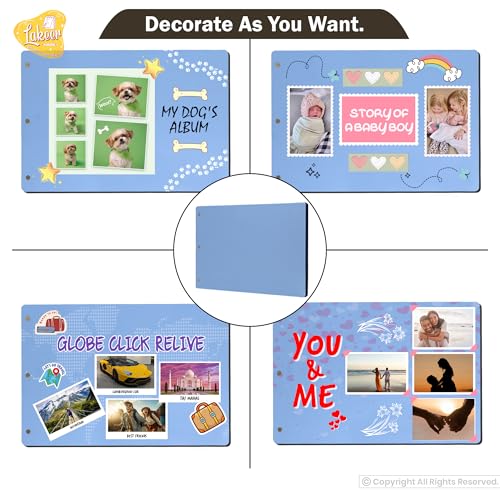 Image of Lakeer 14.5 x 10 Inch DIY Scrapbook-Photo Album | 15 Sheets (30 Pages)-300 GSM Thick | For Photo Album, DIY Craft, Scrapbooking Activity, Sketching (Navy Blue)