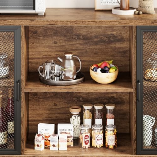 IBF Weinschrank Barschrank mit Weinregal und Glashalter Industrial Küchenschrank Kaffeebarschrank Sideboard Weinbarschrank für Küche Esszimmer Wohnzimmer Eingangsbereich,140 cm Rustikales Braun
