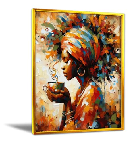 Golden Aluminum alloy Framed Coffee Girl Wall Art Black Girl Magic Home Decor Black Woman Wall Art Black Art Paintings For Wall Black Artist Poster African American Paintings For Living Room by OneSheep Shop - Used condition - US$75.50