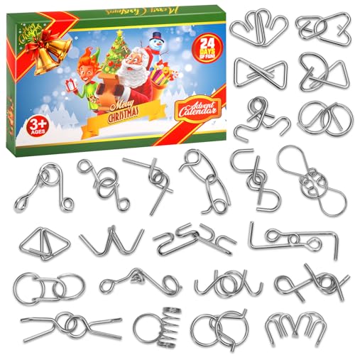 SIXVALA - SIXVALA Advent Calendar 2025, Brain Teaser Countdown to Christmas, Christmas Countdown with 24 Pcs Metal Wire Puzzle for Kids, Boys, Girls, Teens, Adults, Fun Educational Christmas Gifts for Kids Ages 3+