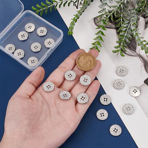 MAYJOYDIY 20pcs 15mm Silver Round Rhinestone Buttons, Alloy+Rhinestone Material, Perfect for DIY Crafts Wedding Party Decoration - Image 3