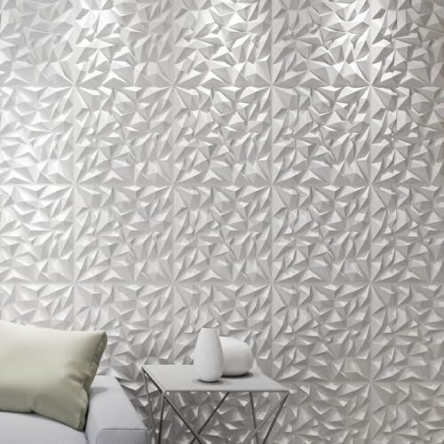 Image of Kayra Decor 3D PVC Wall Panels - Small Diamond Design, White Color 19.7 inch x 19.7 inch (Pack of 6) - Covers 16.17 Sq. Ft.