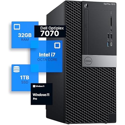 Dell Optiplex 7070 Tower Desktop Computer | Intel i7-9700 (3.4) | 32GB DDR4 RAM | 1TB SSD Solid State | Windows 11 Pro | Internal Wi-Fi 6 PCIe Adapter (Renewed)