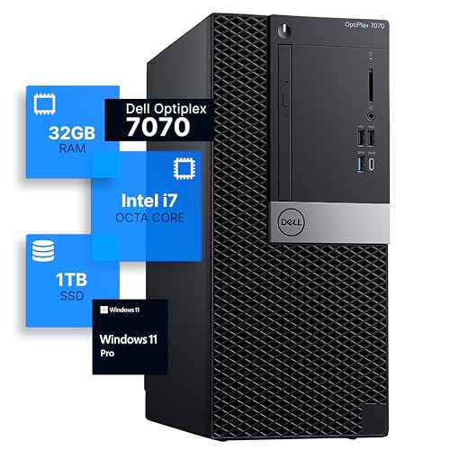 Dell Optiplex 7070 Tower Desktop Computer | Intel i7-9700 (3.4) | 32GB DDR4 RAM | 1TB SSD Solid State | Windows 11 Pro | Internal Wi-Fi 6 PCIe Adapter (Renewed)