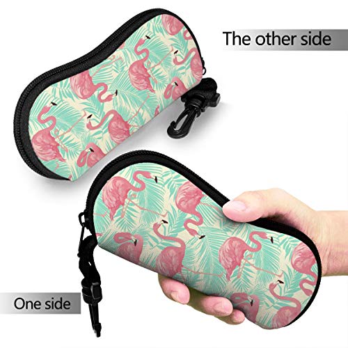 Blublu Sunglasses Case For Men Women, Ultra Light Soft Portable Zipper Glasses Case, Eyeglass Pouch With Belt Clip (Flamingos With Tropical Leaves) #TOP5