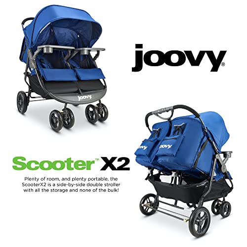 Joovy Scooter X2 Side-By-Side Double Stroller Featuring Dual Snack Trays, One-Handed Fold, Multi-Position Reclining Seats, Adjustable Leg Rests, And In-Seat Storage (Blueberry) #TOP4