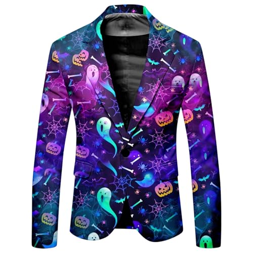 Generisch Chaqueta informal de fiesta de Halloween para hombre con estampado para fiestas de disfraces, Rojo sandía, 3XL